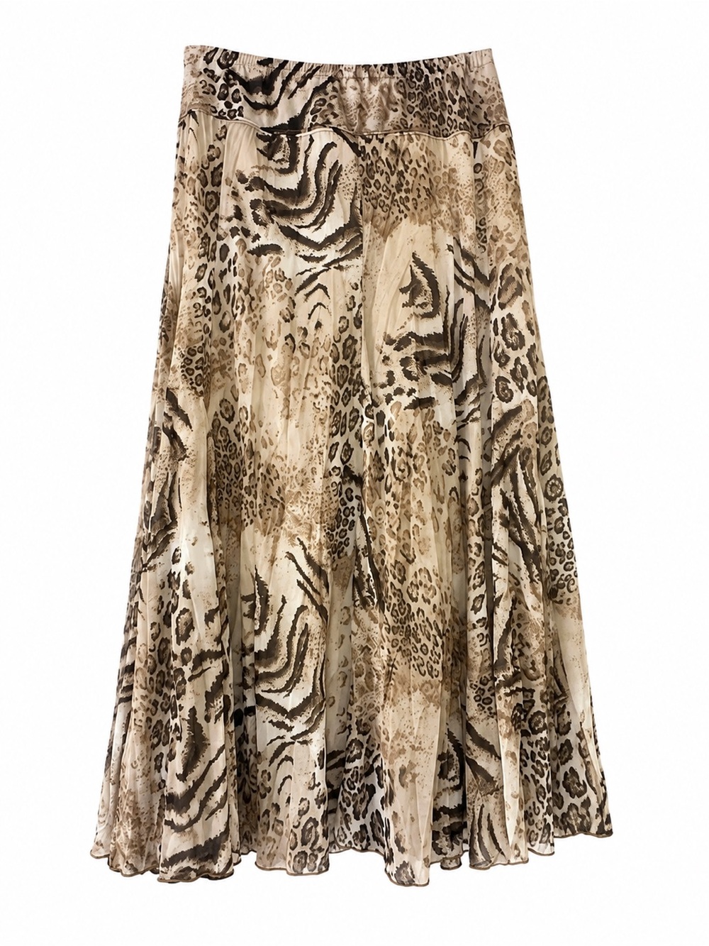 Animal Print Brown Silk Midi Skirt large